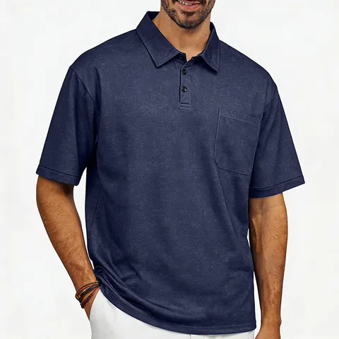 Men's Vintage Distressed Polo Shirt Summer Short Sleeve Washed Texture Top With Chest Pocket Polyester Loose Polo Shirt