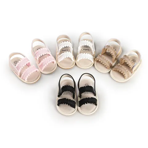Baby Girl Sandals Pom Pom Bow Soft Sole Non Slip Infant First Walkers Summer Breathable Crib Shoes For Newborn Toddler