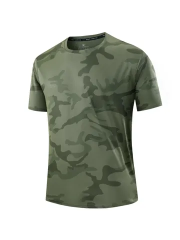 Camiseta Deportiva de Camuflaje de Secado Rápido para Hombre Top Transpirable de Poliéster de Manga Corta para Fitness Gym