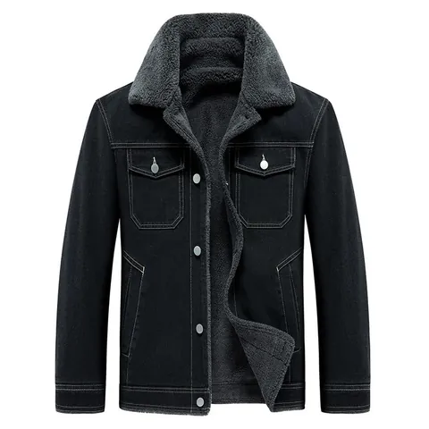 Herren Fleece Denim Jacke Verdickt Winter Warm Mantel Umlegekragen Knopf Vorne Lässig Oberbekleidung Taschen Herren Bekleidung