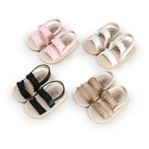 Baby Girl Summer Breathable Sandals Soft Rubber Sole Newborn Infant Toddler Prewalker Shoes Lace Pom Pom Decor