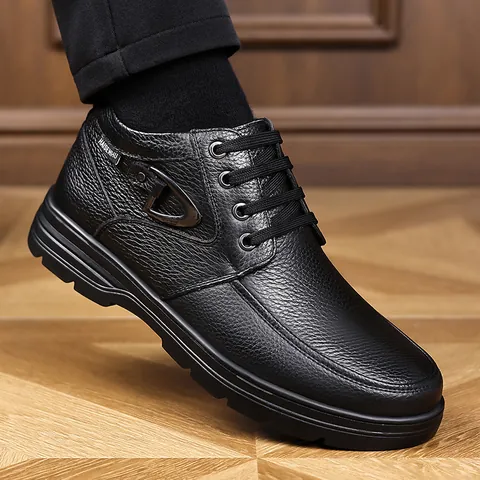 Ανδρικές Μπότες Χιονιού High Top από Δέρμα Βακέτας Πρώτου Στρώματος Casual Δερμάτινα Χειμερινά Παπούτσια Ανθεκτικά στη Φθορά με Κορδόνια για Άνδρες