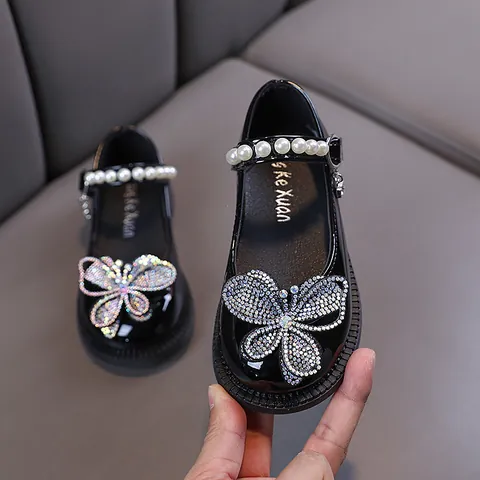 Mädchen Mary Jane Prinzessinnen Schuhe Schleife Strass Künstliche Perle Formelle Kunstleder Tanzschuhe Elegante Damen Kleiderschuhe Für Mädchen