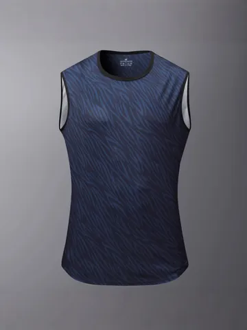 Herren Schnelltrocknend Ärmellos Sport Tanktop Polyester Atmungsaktiv Zebramuster Fitness Laufen Gym Weste Top