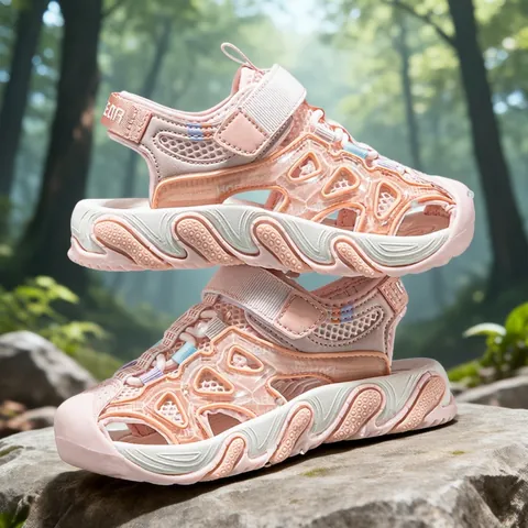 Children Sports Closed Toe Sandals Breathable Mesh Synthetic Leather Color Block Summer Outdoor Kids Shoes Non-Slip Hook Loop Beach Sneakers