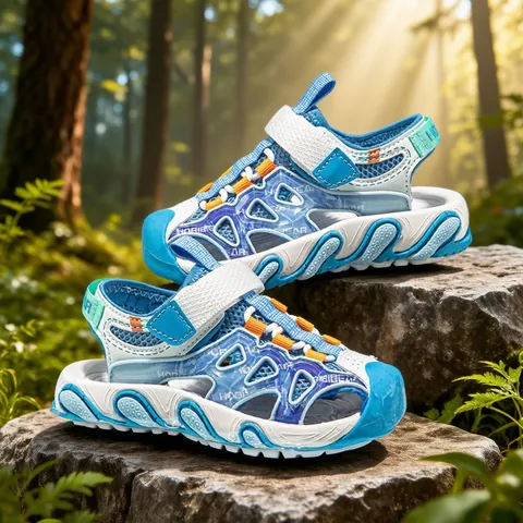 Children Sports Closed Toe Sandals Breathable Mesh Synthetic Leather Color Block Summer Outdoor Kids Shoes Non-Slip Hook Loop Beach Sneakers