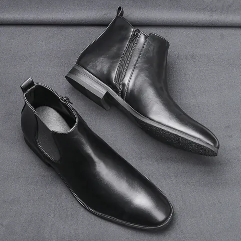 Stivali Chelsea Classici da Uomo Stile Britannico con Cerniera Interna in Pelle PU Stivaletti Autunno Inverno Taglie Forti Scarpe Business