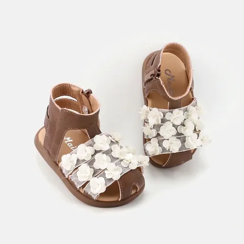 Toddler Girls Summer Princess Flower Tassel Sandals Soft Sole Non-Slip Pre-Walker Shoes Korean Style Faux Leather Infantile Shoes