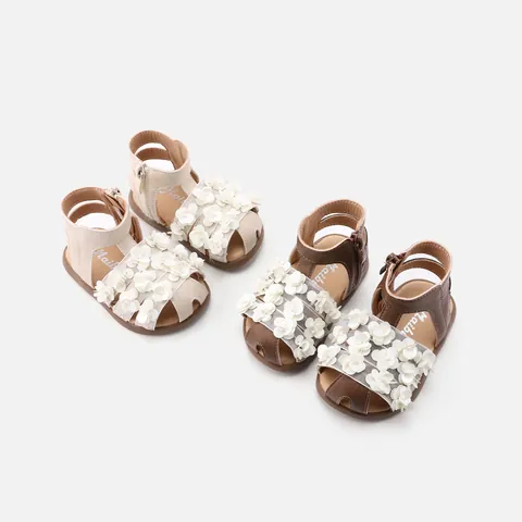 Toddler Girls Summer Princess Flower Tassel Sandals Soft Sole Non-Slip Pre-Walker Shoes Korean Style Faux Leather Infantile Shoes
