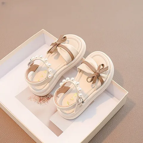 Sandali da Principessa per Bambina Estate Fiocco Decorazione Perle Artificiali Suola Morbida Antiscivolo Scarpe Casual in Velcro per Bambini