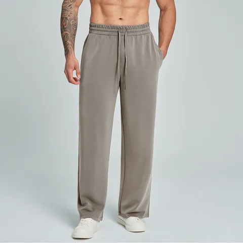 Men Modal Skin Friendly Breathable Sport Jogger Hiking Fitness Casual Straight Leg Pants Elastic Drawstring Waist Bottom