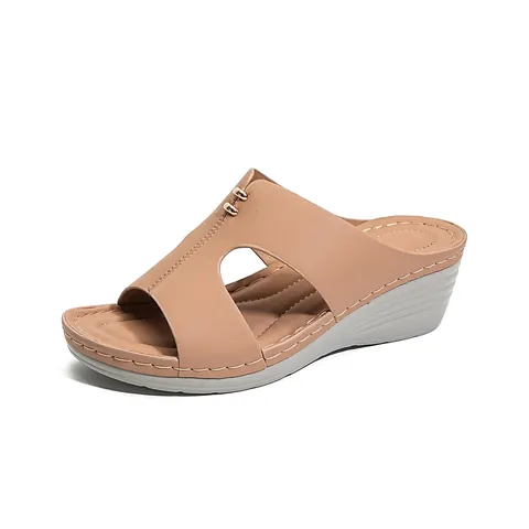 Sandales Compensées Femmes Plateforme Microfibre Cuir Ajouré Boucle en Métal Confortables Bout Ouvert Décontracté Été Plage Chaussures Grande Taille