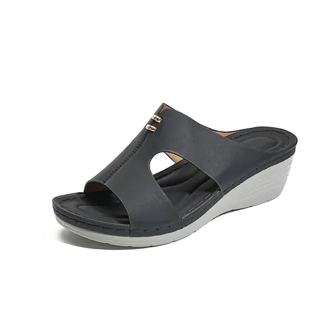 Sandales Compensées Femmes Plateforme Microfibre Cuir Ajouré Boucle en Métal Confortables Bout Ouvert Décontracté Été Plage Chaussures Grande Taille
