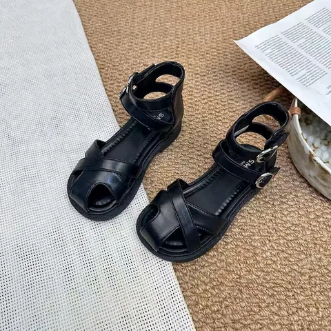 Girls Closed Toe Sandals Summer Princess Shoes Soft Sole Casual Outdoor Kids Footwear For Little Girls Beige Brown Black