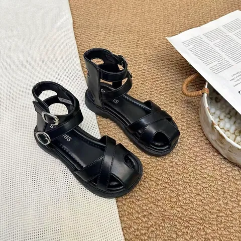 Girls Closed Toe Sandals Summer Princess Shoes Soft Sole Casual Outdoor Kids Footwear For Little Girls Beige Brown Black