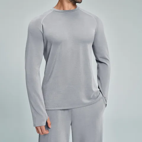 Men Long Sleeve Sport T-Shirt Polyester Modal Spandex Thumbhole Cuffs Raglan Sleeve Round Neck Wicking Activewear Top