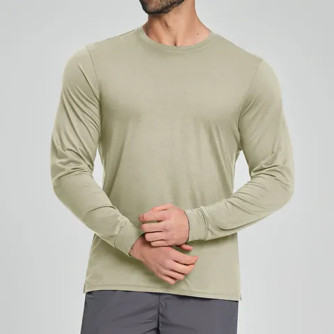 Men's Lyocell Merino Wool Blend Long Sleeve Sport T-Shirt Breathable Skin Friendly Fitness Outdoor Activewear Top