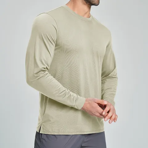 Men's Lyocell Merino Wool Blend Long Sleeve Sport T-Shirt Breathable Skin Friendly Fitness Outdoor Activewear Top