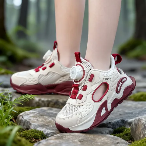 Girls Kids Sports Sandals Breathable Mesh Closed Toe Sneakers With Rotary Knob Non-Slip Outdoor Summer Casual Shoes