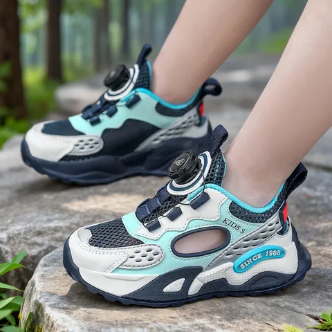 Girls Kids Sports Sandals Breathable Mesh Closed Toe Sneakers With Rotary Knob Non-Slip Outdoor Summer Casual Shoes
