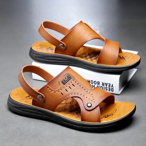 Herren Casual Outdoor Sandalen Atmungsaktiv Zweifach-Design Pantoletten Rutschfest Mikrofaser Leder Schuhe Für Sommer Strand Mode RMR Logo