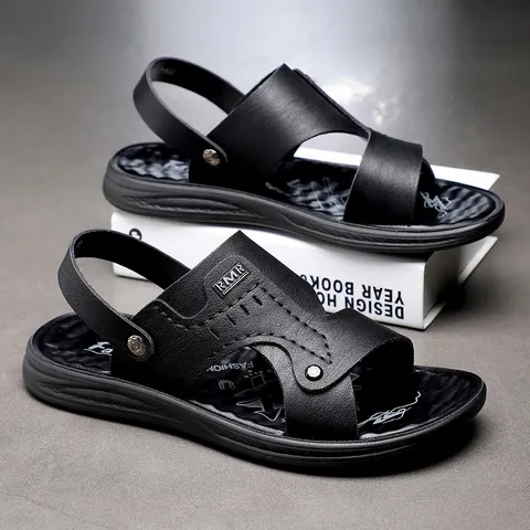 Herren Casual Outdoor Sandalen Atmungsaktiv Zweifach-Design Pantoletten Rutschfest Mikrofaser Leder Schuhe Für Sommer Strand Mode RMR Logo