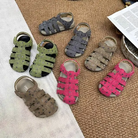 Sandalias Romanas de Lunares para Niñas Verano Estilo Birkenstock Transpirable Suela Blanda Cuero de Microfibra Zapatos de Moda