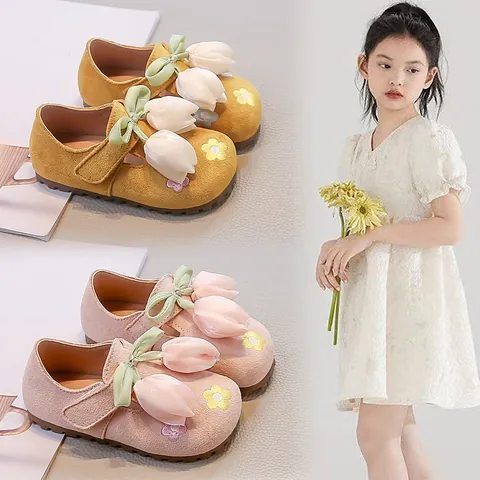 Girls Tulip Flower Princess Shoes Soft Sole Moccasins For Kids Toddler Floral Embroidery Mary Janes Flats Party Shoes