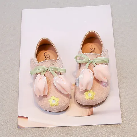 Girls Tulip Flower Princess Shoes Soft Sole Moccasins For Kids Toddler Floral Embroidery Mary Janes Flats Party Shoes