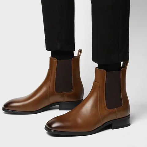 Stivaletti Chelsea Classici da Uomo Business Casual Britannico in Pelle Slip-on Scarpe Formali da Ufficio Suola Morbida