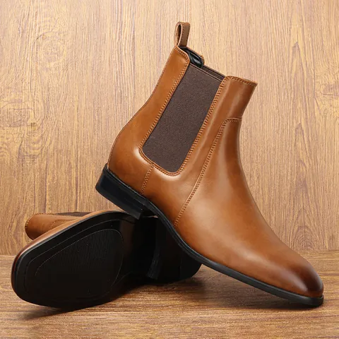 Stivaletti Chelsea Classici da Uomo Business Casual Britannico in Pelle Slip-on Scarpe Formali da Ufficio Suola Morbida