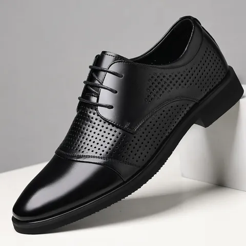 Scarpe Eleganti da Uomo in Pelle per Ufficio Traspirante Traforate Stile Britannico Allacciate in Pelle Sintetica con Rialzo Interno Scarpe da Cerimonia Casual Matrimonio