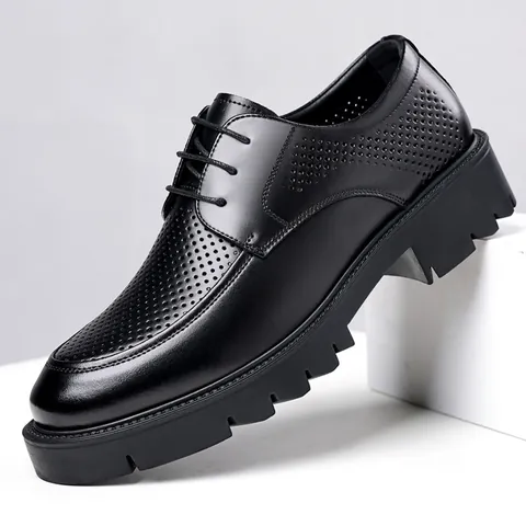 Scarpe Business Uomo in Pelle Traforate Traspiranti Rialzo Altezza Scarpe Oxford Nero Stringate Derby Scarpe Eleganti
