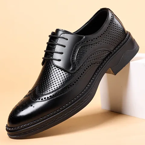 Chaussures de Ville Brogue Homme Style Britannique Ajouré Respirant Motif Crocodile Bout Pointu Chaussures Formelles
