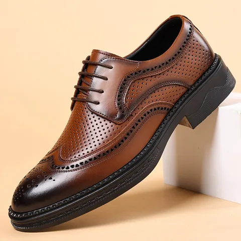 Chaussures de Ville Brogue Homme Style Britannique Ajouré Respirant Motif Crocodile Bout Pointu Chaussures Formelles