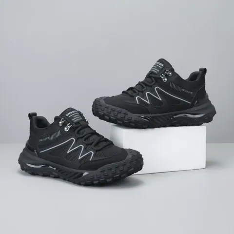 Chaussures de Randonnée Extérieur pour Hommes Respirant Antidérapant Baskets en Cuir de Vache et Tissu pour Alpinisme