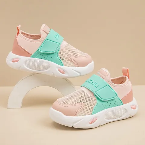 Baskets en Maille Respirante pour Enfants Garçons Filles Chaussures de Course Décontractées en Cuir Synthétique Tissu Léger Velcro