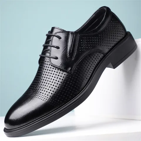 Chaussures Business Décontractées pour Hommes Augmentation de la Taille Ajouré Respirant Brogue Formel Chaussures à Lacets Noir Mariage Bureau Cuir