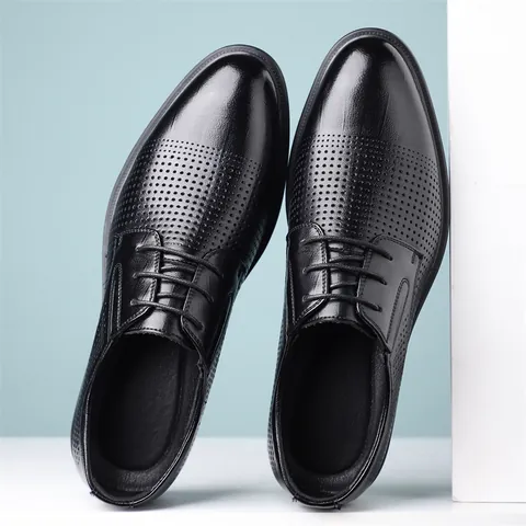 Chaussures Business Décontractées pour Hommes Augmentation de la Taille Ajouré Respirant Brogue Formel Chaussures à Lacets Noir Mariage Bureau Cuir