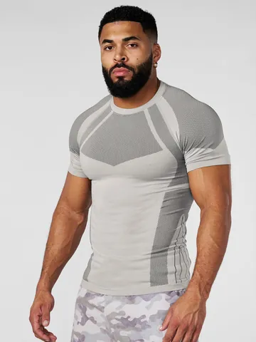 Men Compression T-Shirt Quick Dry Sporty Short Sleeve Top With Honeycomb Pattern For Fitness Jogging Casual Gym Clothing