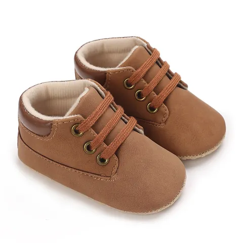 Infant Baby First Walkers PU Leather Soft Sole High Top Lace Up Casual Breathable Non-Slip Toddler Shoes For 0-12 Months