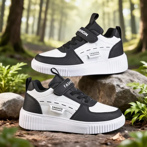Classic Kids White Sneakers Fleece Lined Boys Girls Casual Board Shoes Students School Sports Sneakers Hook Loop Shoes