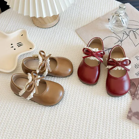 Mädchen Mary Jane Lederschuhe Weiche Sohle Schleife Spitze Prinzessin Flache Schuhe Für Kleinkinder Kinder Frühling Herbst