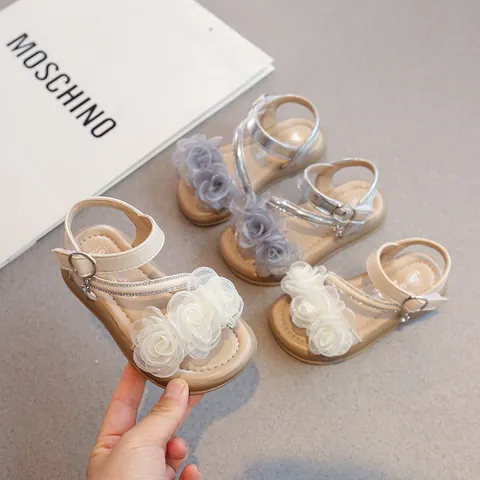 Baby Girls Fashion Flower Princess Sandals Summer Korean Style Open Toe Beach Shoes Rhinestone Kids Sandals