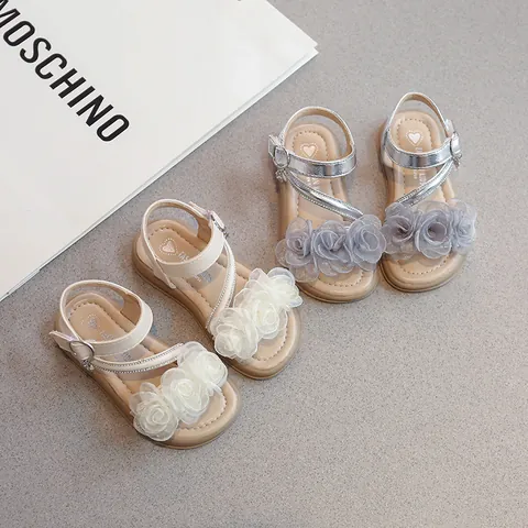 Baby Girls Fashion Flower Princess Sandals Summer Korean Style Open Toe Beach Shoes Rhinestone Kids Sandals