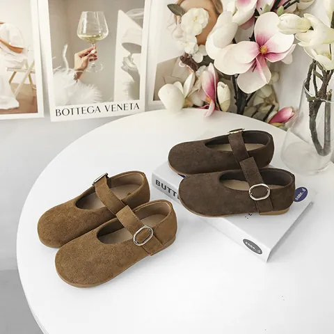 Toddler Girls Mary Jane Shoes Suede Faux Leather Round Toe Princess Flat Shoes Autumn Spring Vintage Walk Shoes for Girls