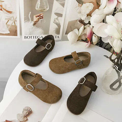 Toddler Girls Mary Jane Shoes Suede Faux Leather Round Toe Princess Flat Shoes Autumn Spring Vintage Walk Shoes for Girls
