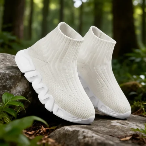 Kids Breathable Fly Knit Sock Sneakers Fashion Slip On Wave Thick Bottom Sport Shoes For Boys Girls Casual Walking Sneakers