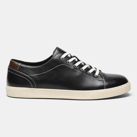 Scarpe da Board Casual in Pelle PU da Uomo Classiche Sneakers Nere Con Suola in Gomma Dettaglio Brogue Retrò Traspiranti