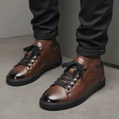 Scarpe da Uomo Casual Skate in Pelle PU Vintage con Dettagli Brogue Perforati Sneakers Piatte Allacciate Moda Quotidiana